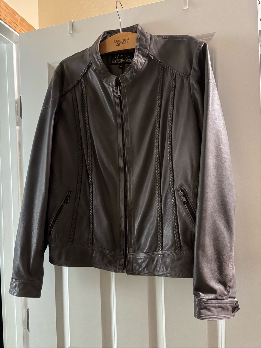 Overland Women's Dark Brown Braided-Trim Leather Jacket